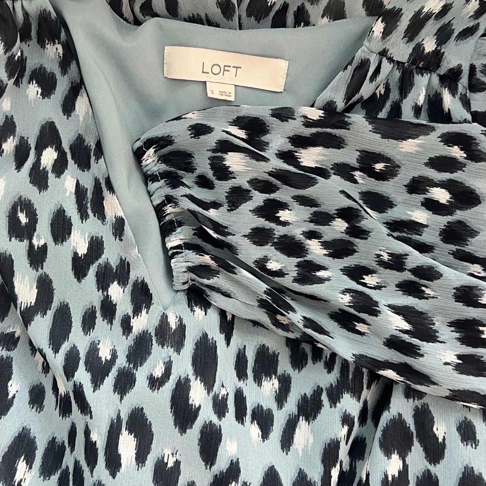 Ann Taylor Loft Blue Leopard Print Mini Dress Lightweight Long Sleeves Small - Picture 7 of 8